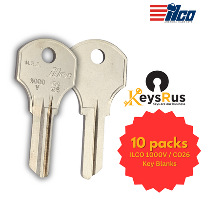 ILCO 1000V / CO26 Key Blanks – 10 Pack | Brass | Compatible with CCL, Craftsman, Kennedy, Snap-On, Sears, cash register & More
