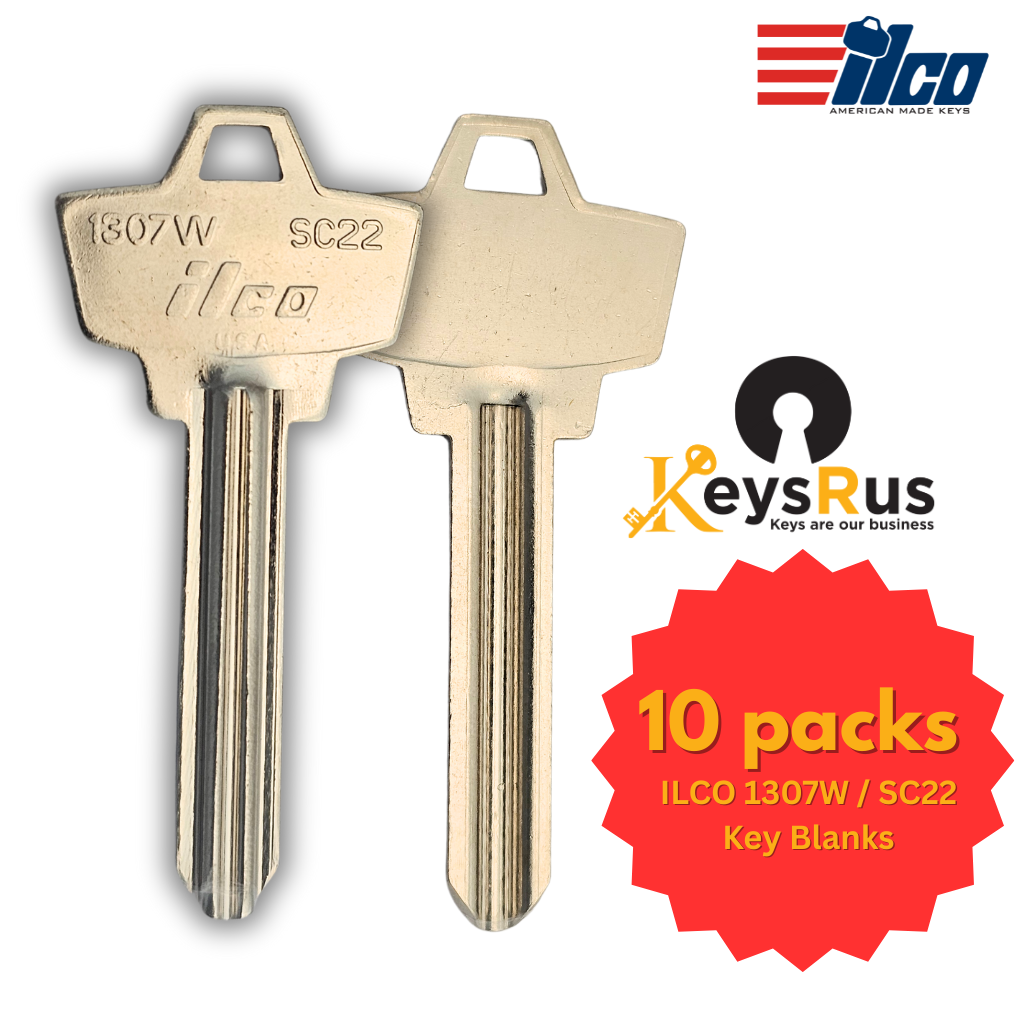 ILCO 1307W / SC22 Key Blanks – 10-Pack | Premium Nickel-Plated Brass 5-Pin Blanks for Residential, Commercial & Automotive Locks