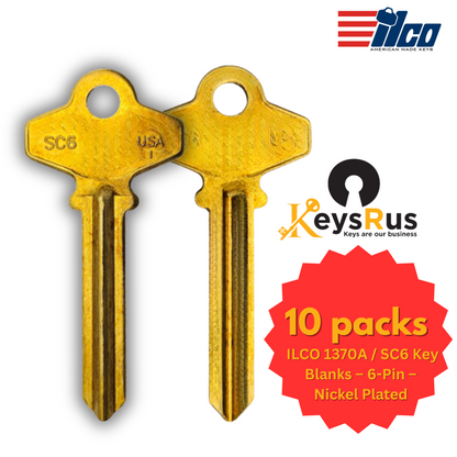 ILCO 1370A / SC6 Key Blanks – 6-Pin – Nickel Plated – 10 Pack – Uncut for Schlage Locks