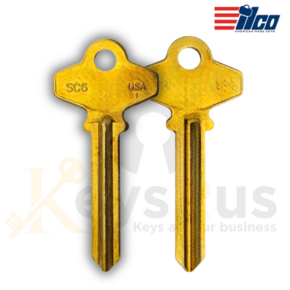 ILCO 1370A / SC6 Key Blanks – 6-Pin – Nickel Plated – 10 Pack – Uncut for Schlage Locks
