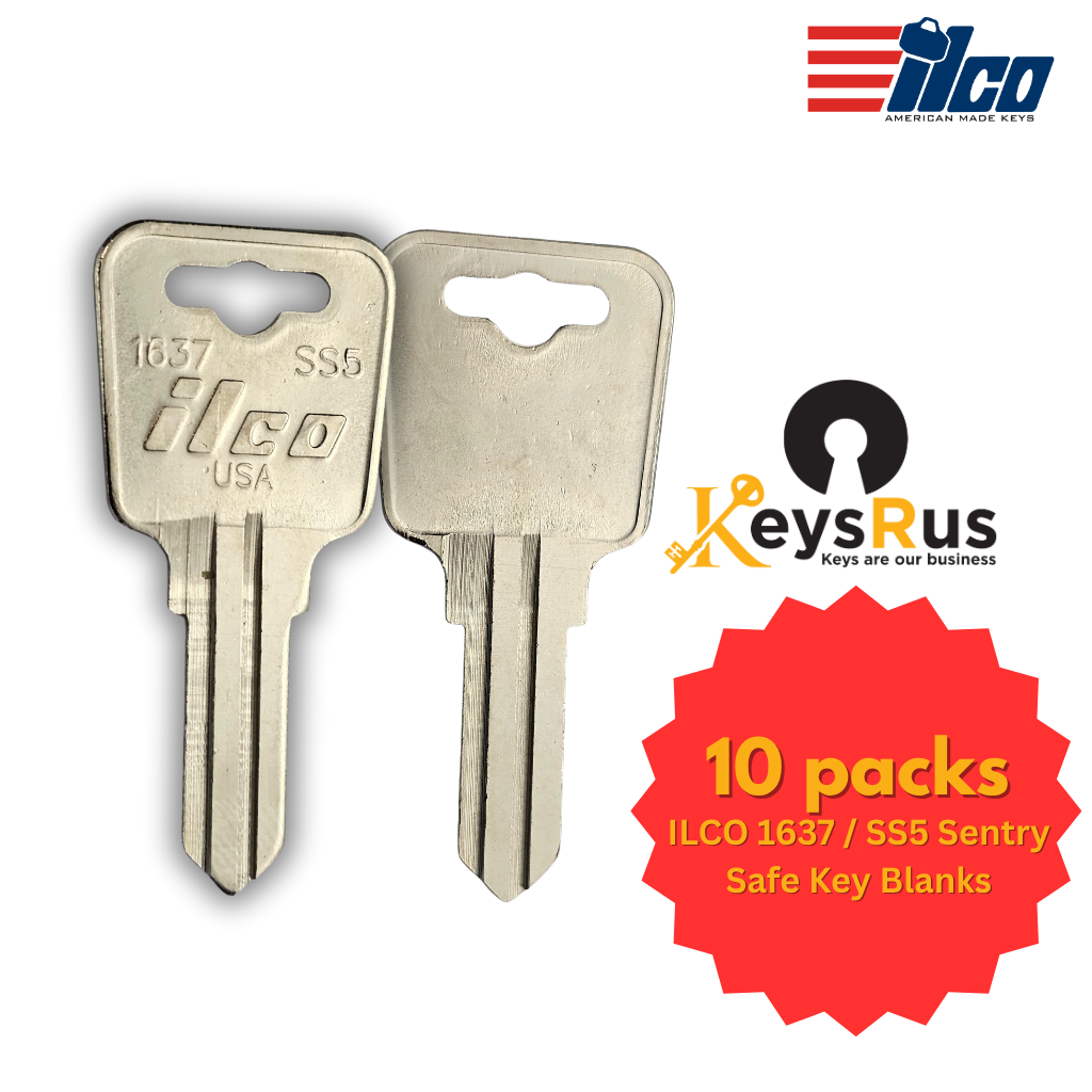ILCO 1637 / SS5 Sentry Safe Key Blanks – 10 Pack | Precision Nickel-Plated Brass Blanks for Sentry Safe Locks