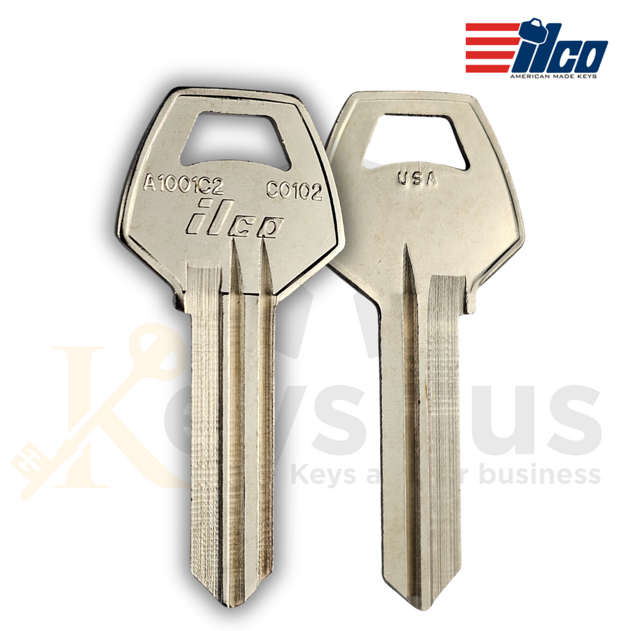 ILCO A1001C2 / CO102 Key Blanks, 59C2 Section, 6 Pin for Corbin Locks, Nickel Plated Brass, 10 Pack