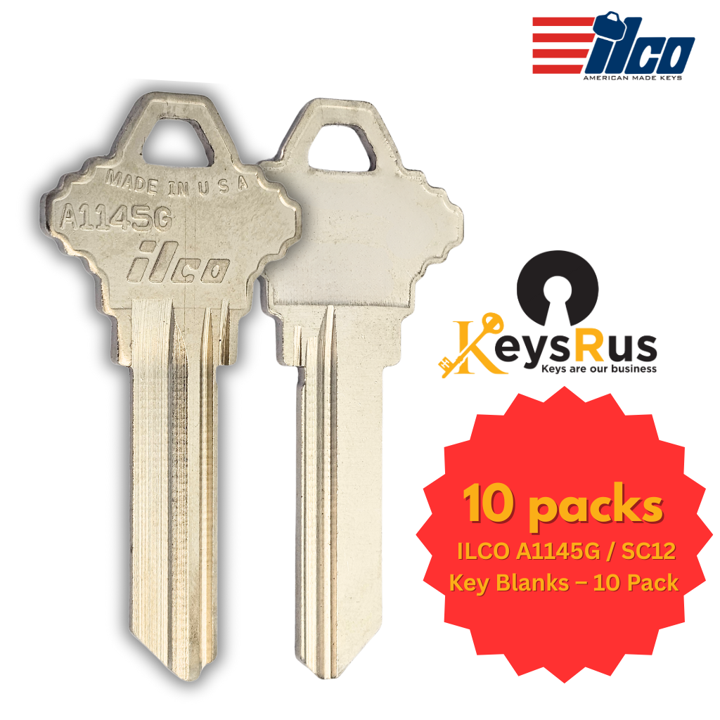 ILCO A1145G / SC12 Key Blanks – 10 Pack | 6-Pin G Section Key for Schlage Locks | Nickel-Plated Brass