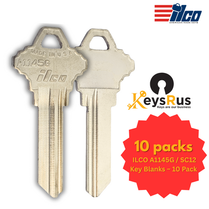 ILCO A1145G / SC12 Key Blanks – 10 Pack | 6-Pin G Section Key for Schlage Locks | Nickel-Plated Brass