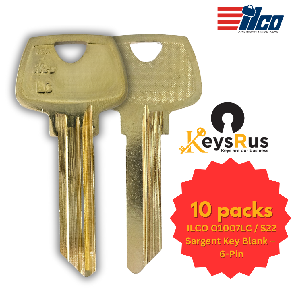 ILCO O1007LC / 01007LC Sargent Key Blanks – 10 Pack | 6-Pin LC Keyway | Nickel Silver