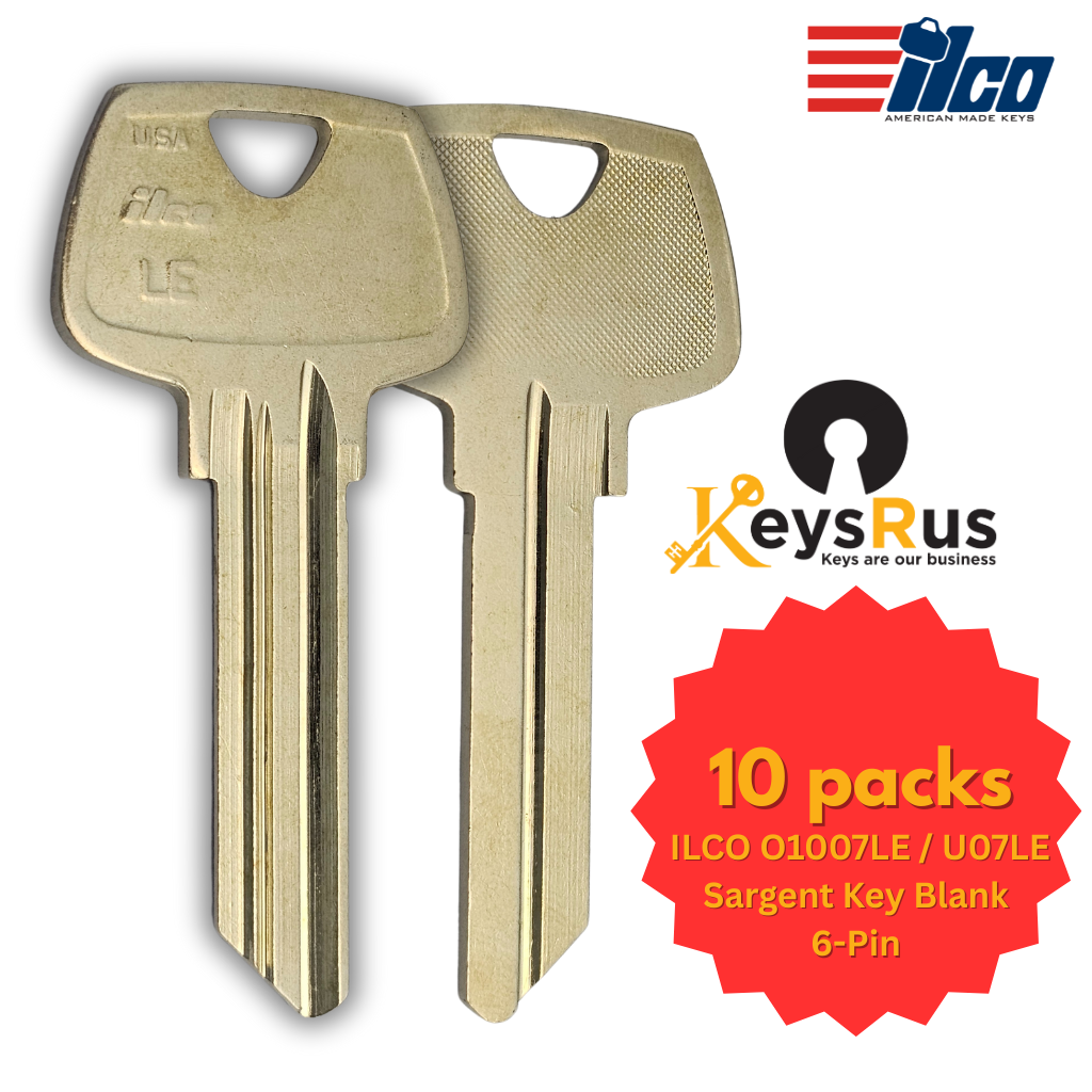 ILCO O1007LE / U07LE Sargent Key Blank – 6-Pin – 10/Pack | LE Section | Nickel Silver