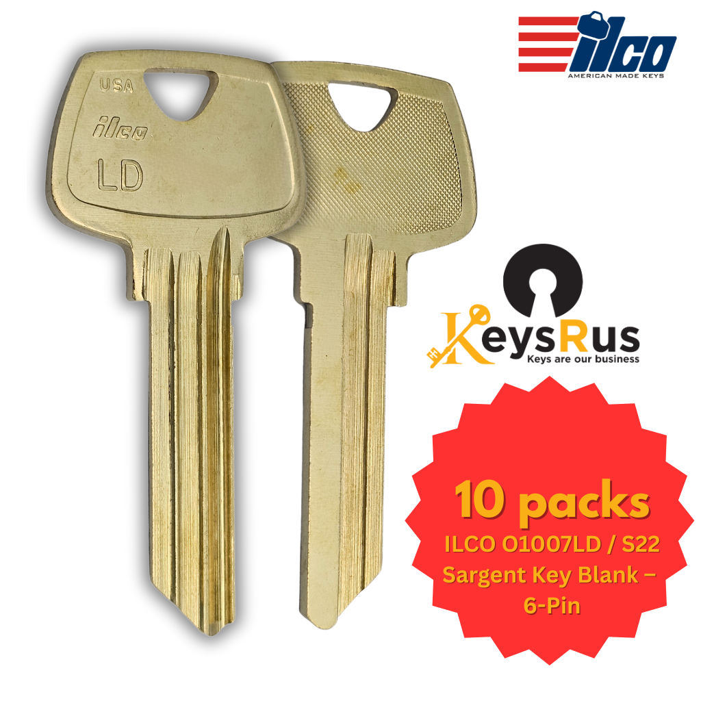 ILCO O1007LD / U07LD Sargent Key Blank – 6-Pin – 10/Pack | LD Section | Nickel Silver