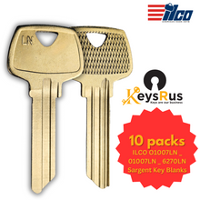 ILCO O1007LN / 01007LN / 6270LN Sargent Key Blanks – 10 Pack | 6-Pin LN Keyway | Brass