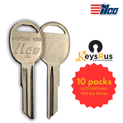 ILCO S1970AM / RA3 Key Blanks – 10 Pack | Construction, Equipment, and Vehicle Key Blank | Compatible with AMC, Jeep, Freightliner, International, Case & More