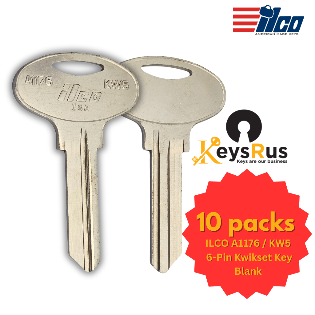 ILCO A1176 / KW5 Key Blanks – 10 Pack | 6-Pin Kwikset Key Blank | Durable Nickel-Plated Brass