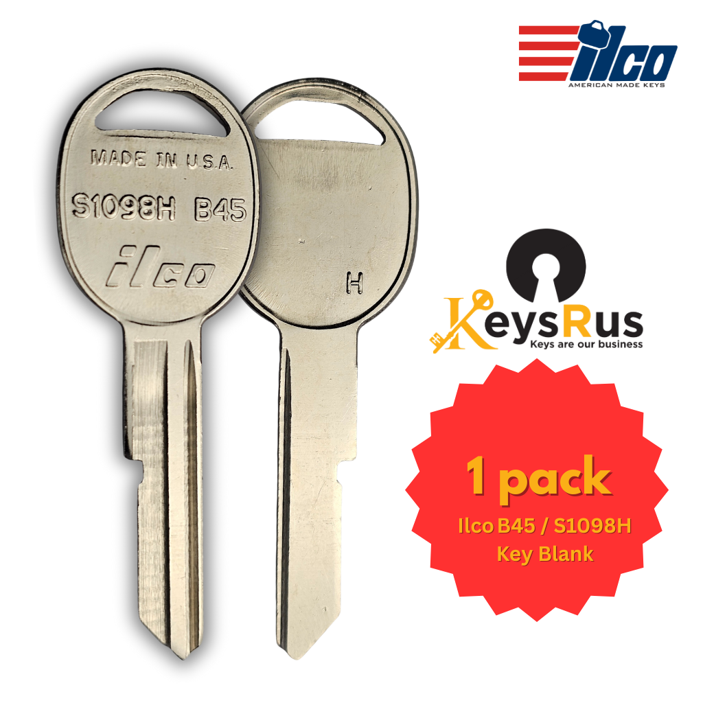 Ilco B45 / S1098H Key Blank – GM H-Keyway Replacement | Nickel‑Plated Brass