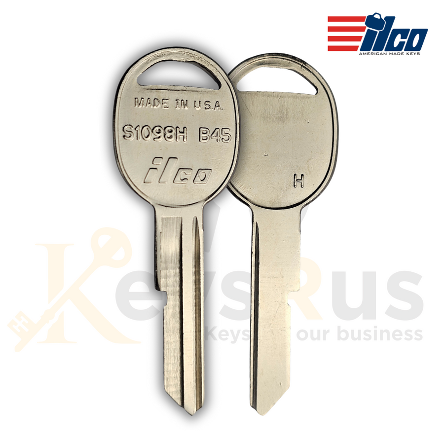 Ilco B45 / S1098H Key Blank, GM H-Keyway Replacement, Nickel‑Plated Brass