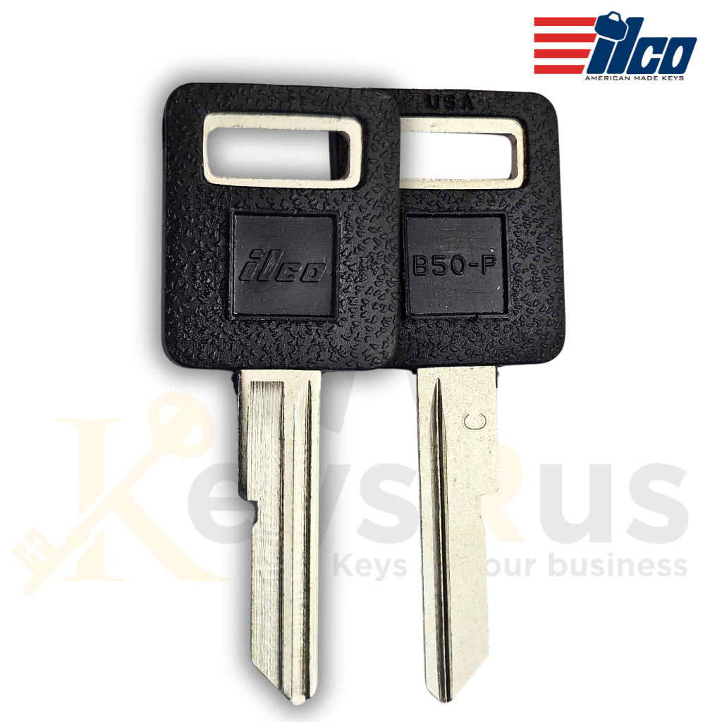 Ilco B50‑P Key Blank – GM Plastic‑Head Ignition Key | Buick, Cadillac, Chevy, GMC &amp; Pontiac (Uncut)