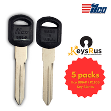 Ilco B86‑P / P1106 Key Blanks – 5 Pack for GM Vehicles (Plastic Head) | Nickel‑Plated Brass (Uncut)