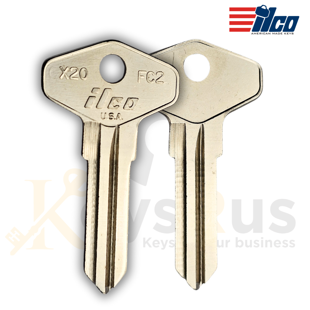 Ilco X20 (FC2) Key Blank – Ford, Jaguar, British Leyland Replacement | Uncut Nickel‑Plated Brass