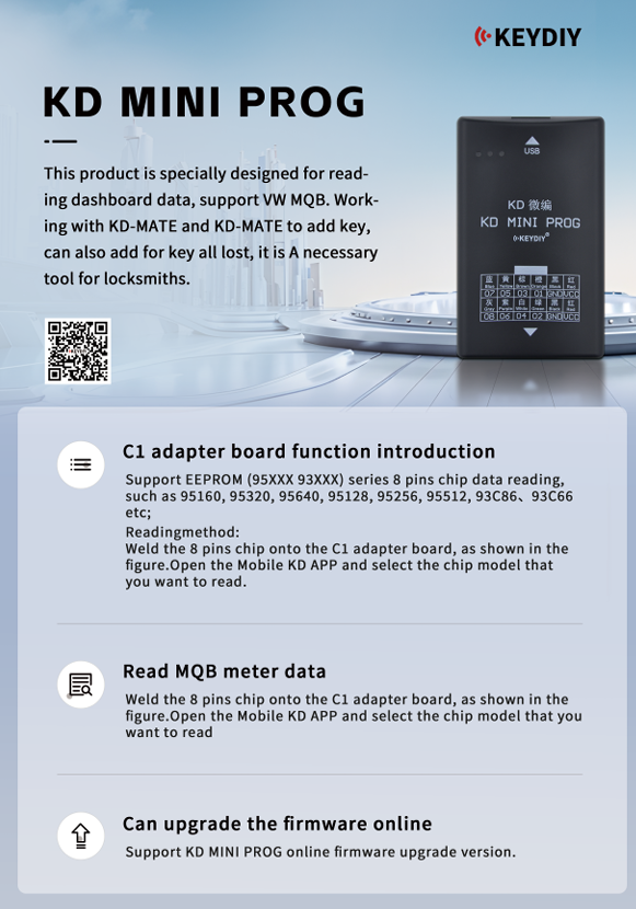 KEYDIY KD PROG MINI – Dashboard Data Reader for VW MQB – All Keys Lost Support – Works with KD MATE / KD MAX – Locksmith Tool