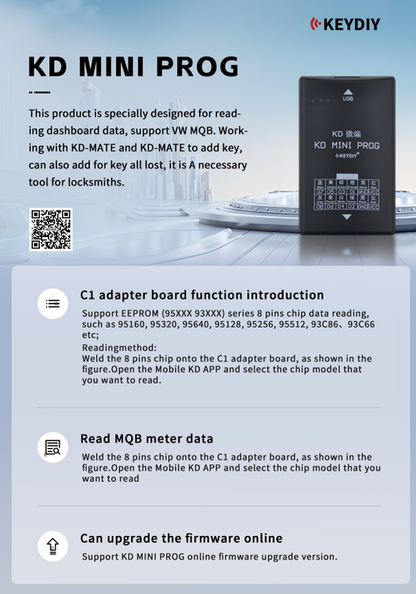 KEYDIY KD PROG MINI – Dashboard Data Reader for VW MQB – All Keys Lost Support – Works with KD MATE / KD MAX – Locksmith Tool