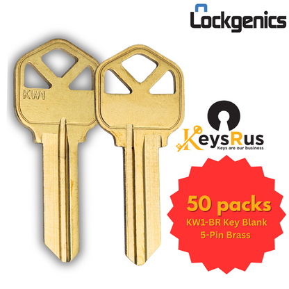 KW1-BR LockGenics Key Blanks – 50 Pack – Brass 5-Pin Key Blanks for Kwikset Residential & Commercial Locks