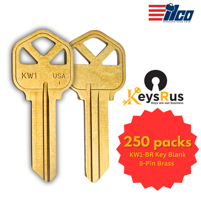 KW1-BR Key Blanks Brass | 5-Pin Uncut Blanks for Kwikset Locks – Genuine ILCO Taylor 1176