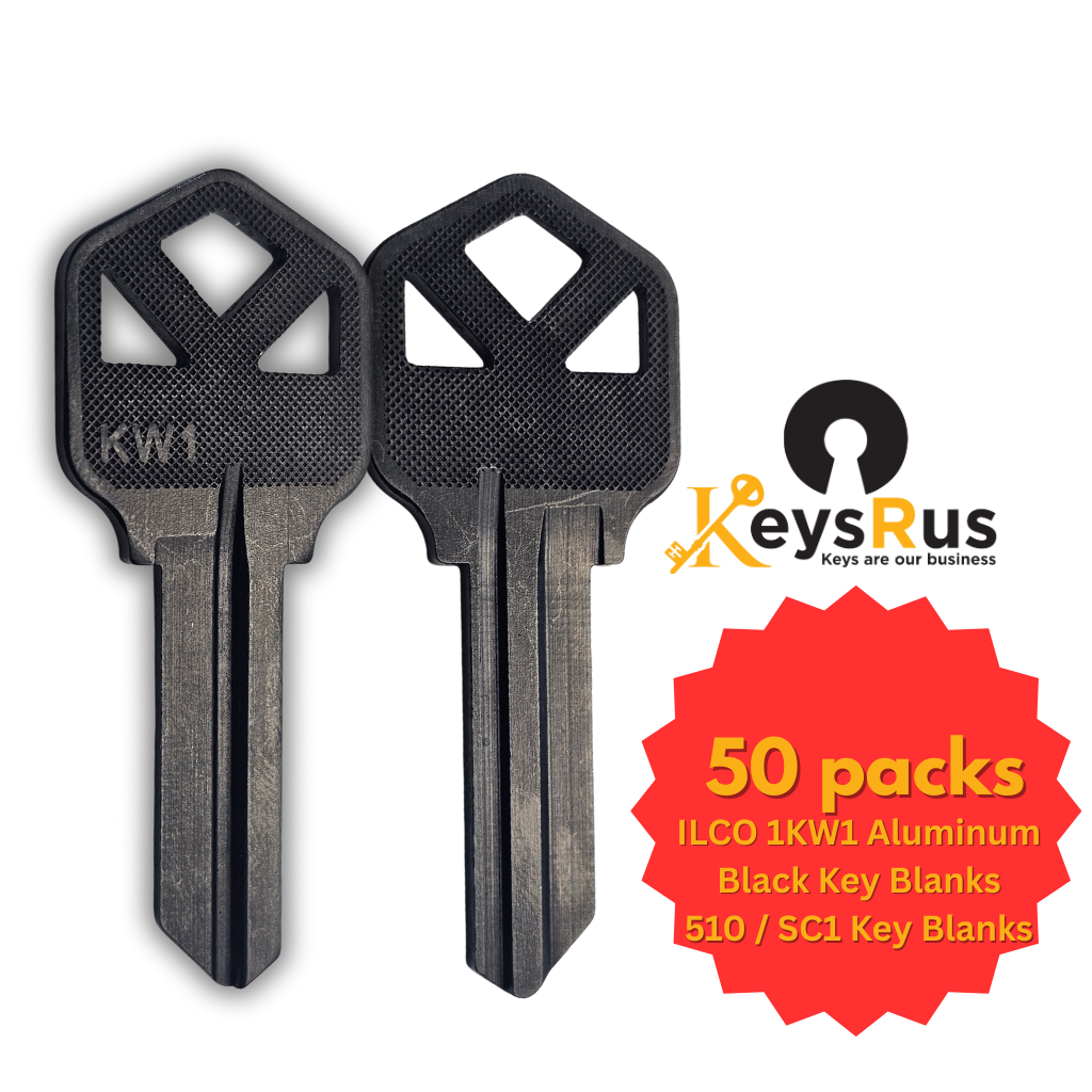 KW1 Aluminum BLACK Key Blanks – 50/Pack | Durable & Lightweight