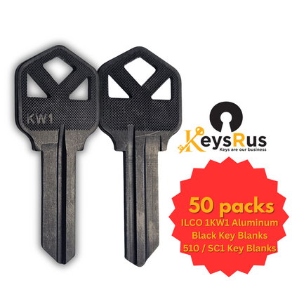 KW1 Aluminum BLACK Key Blanks – 50/Pack | Durable & Lightweight