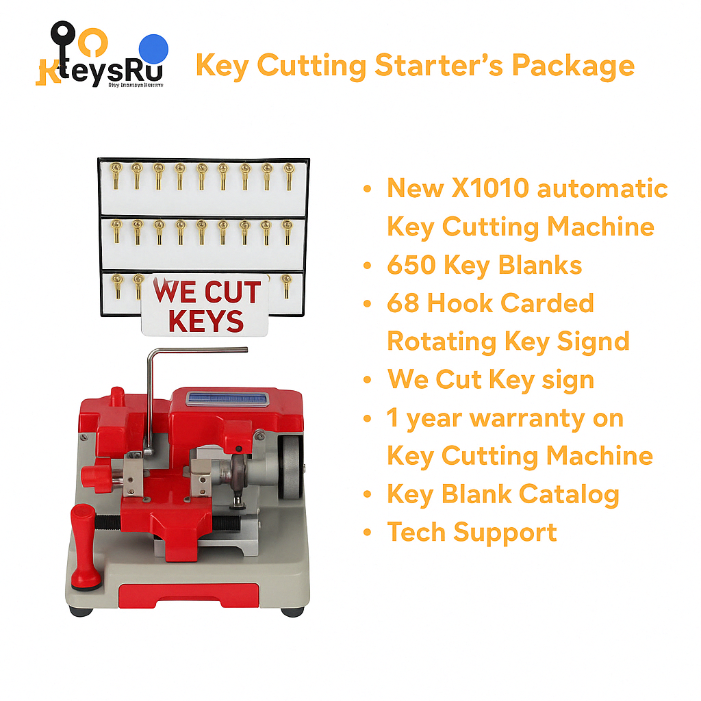 Key Cutting Advance Package – LockGenics X1010 Automatic Key Machine + 650 Key Blanks + Key Stand + Sign