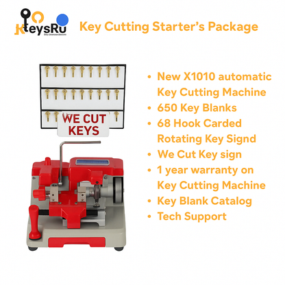 Key Cutting Advance Package – LockGenics X1010 Automatic Key Machine + 650 Key Blanks + Key Stand + Sign