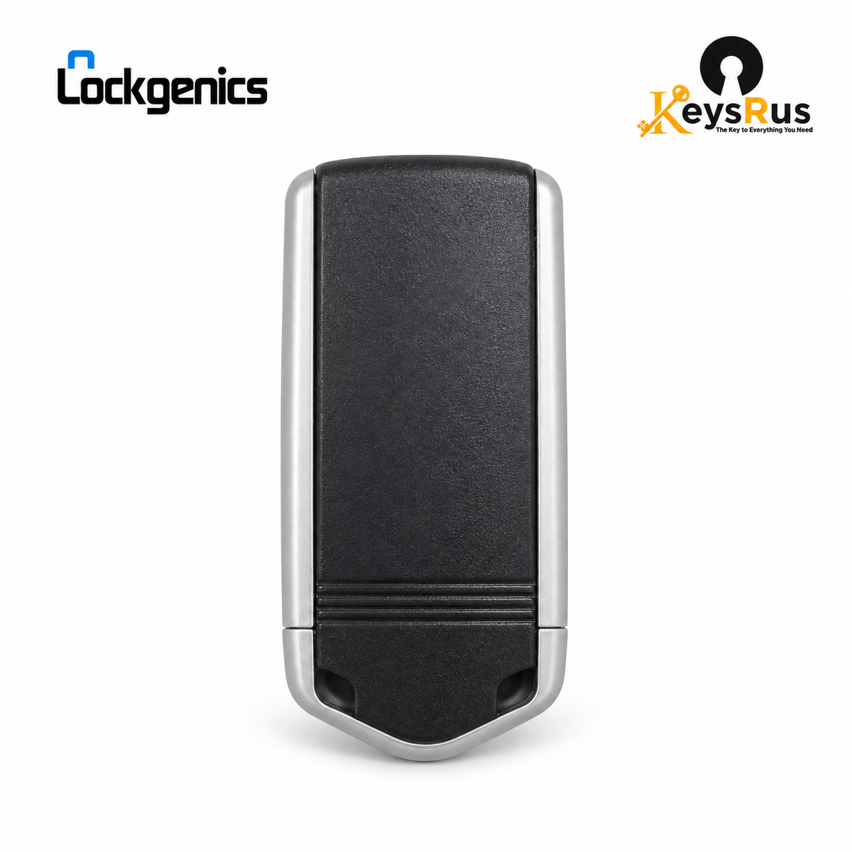 Rear of LockGenics aftermarket Acura RDX smart key, black housing with silver trim, LG-RK-HON-041