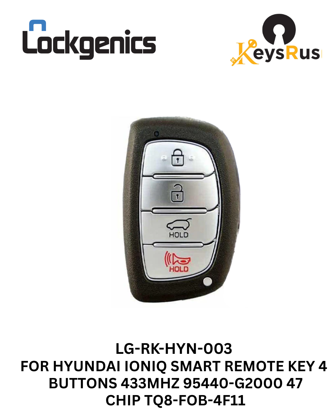 Hyundai smart remote key with Lockgenics and KeysRus branding on a white background