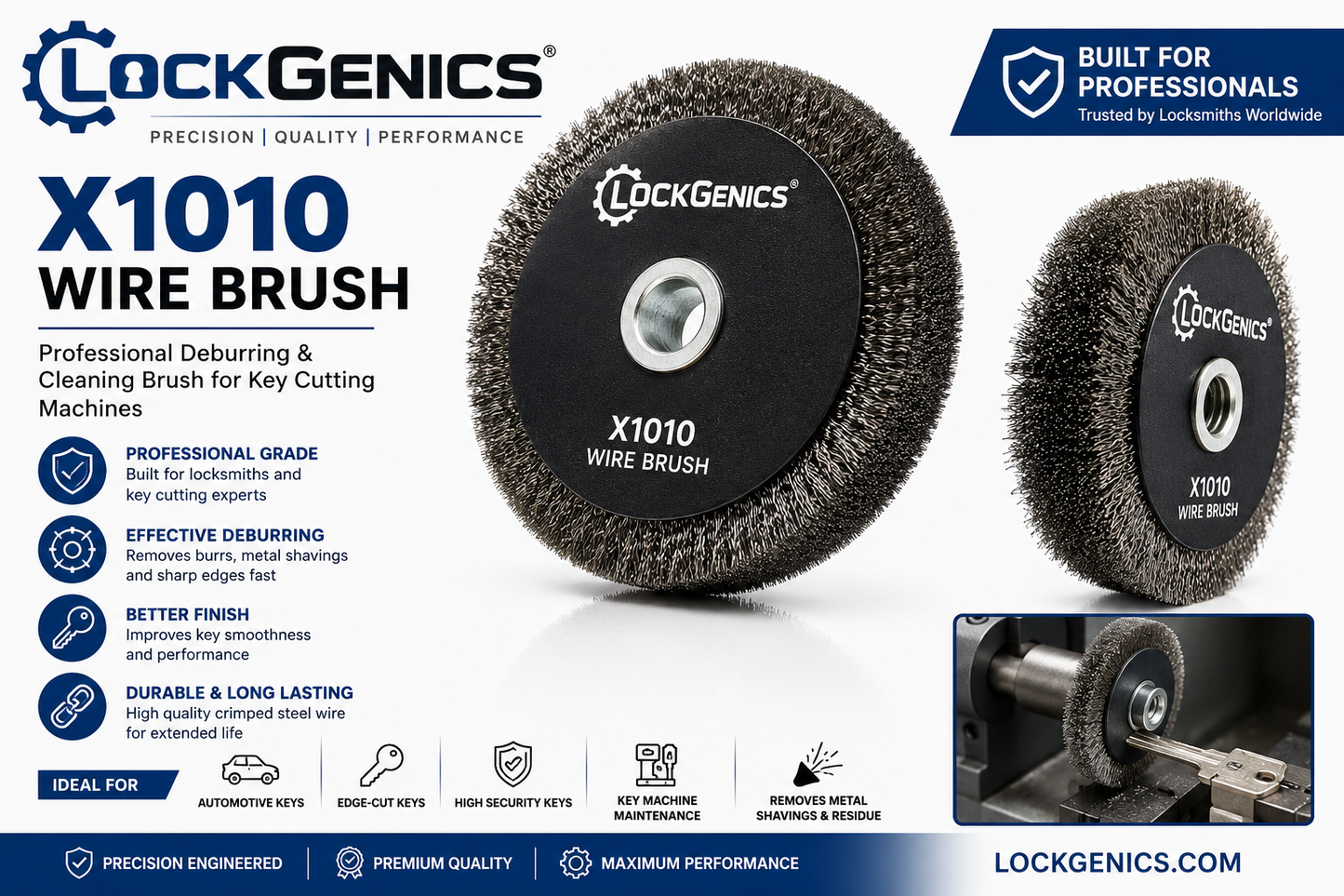 LockGenics X1010 Key Machine-Key Cutting Machine Wire brush – Cleaning & Debris Removal Wheel