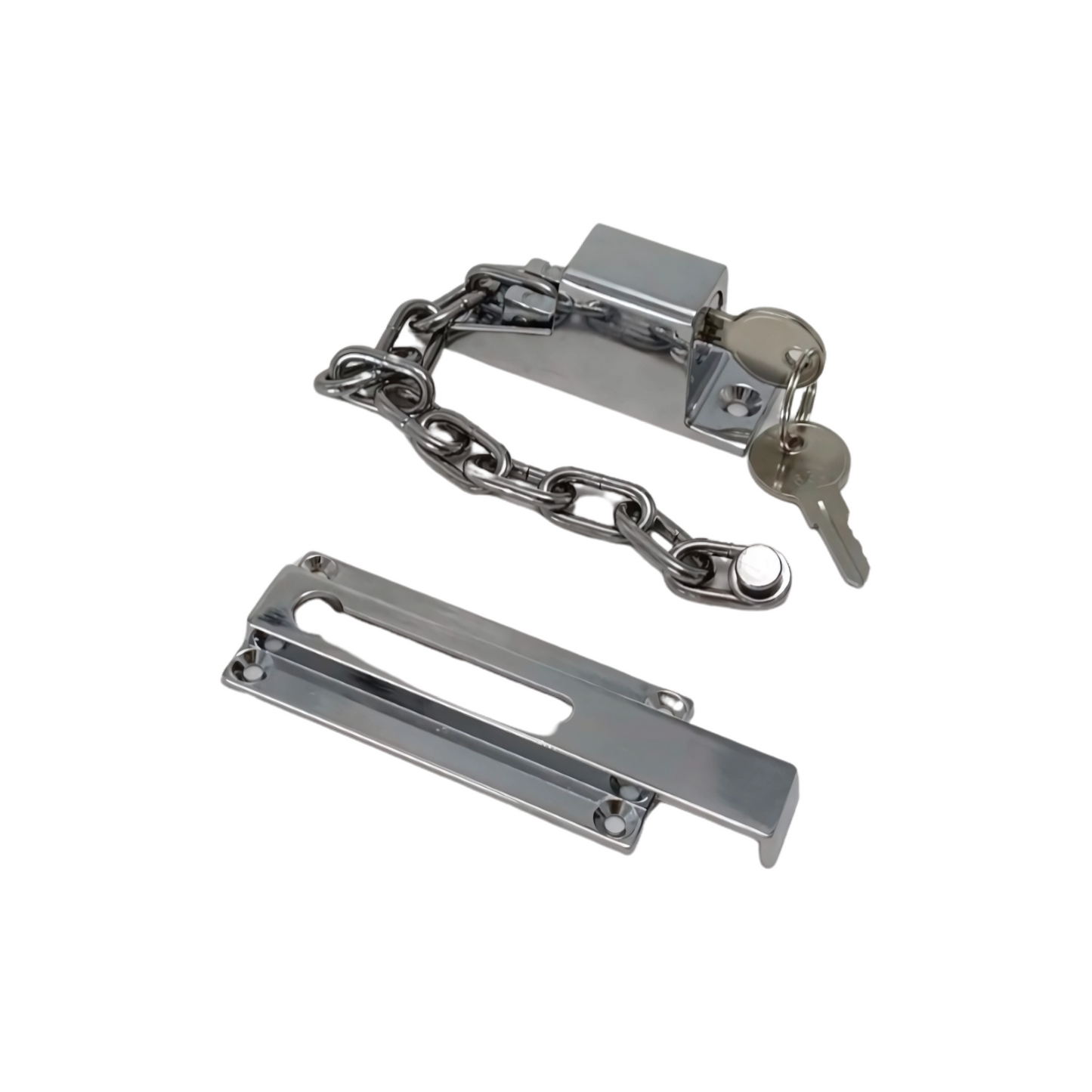 Keyed Chain Lock Door Latch Guard – Chrome Finish Lockgenics | Heavy-Duty Security for Doors