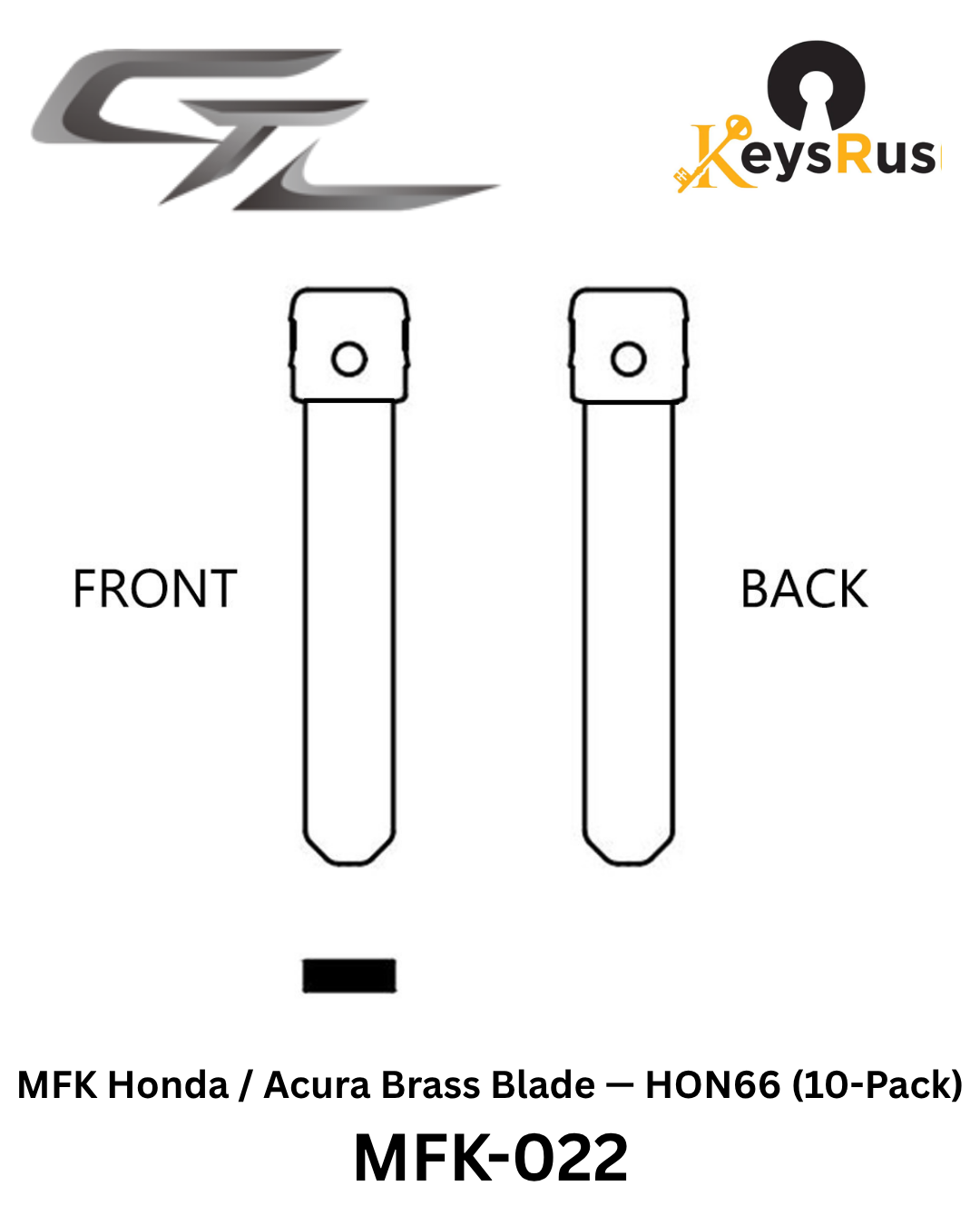MFK-022:  MFK Honda / Acura Brass Blade — HON66 (10-Pack) Honda Civic, Accord, CR-V, Jazz; Acura — HON66 / HO01 / HO03 profile