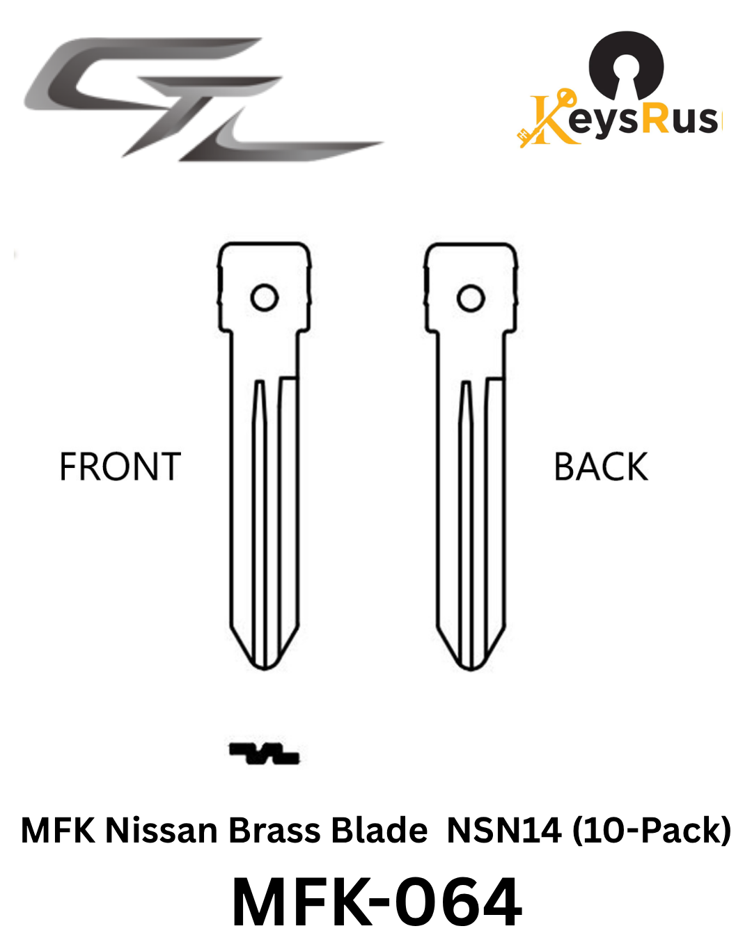 MFK-064: MFK Nissan Brass Blade — NSN14 (10-Pack) Nissan Micra, Note, Juke, Qashqai, Navara, Pathfinder — NSN14 / DA34 profile