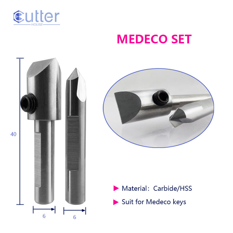 Milling Cutter & Tracer Point Set for Medeco Keys – Carbide φ10xD6X40LX5F & HSS Φ10xD6x40L