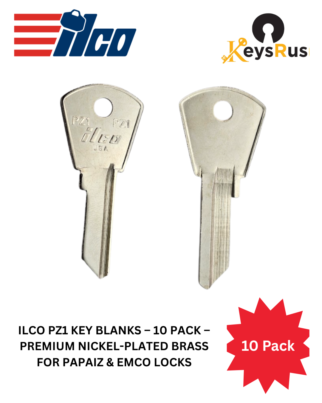 ILCO PZ1 Key Blanks – 10 Pack – Premium Nickel-Plated Brass for Papaiz & Emco Locks