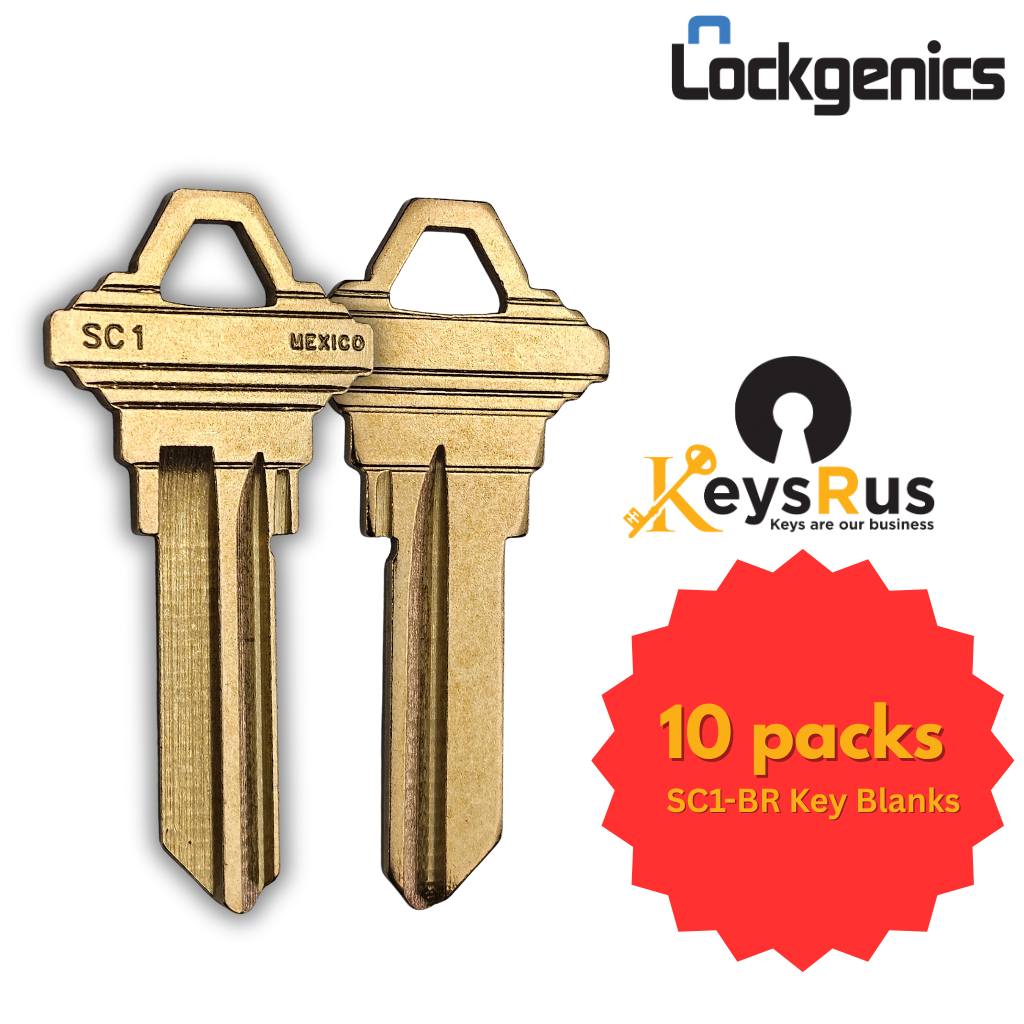 SC1-BR Key Blanks – 10-Pack | LOCKGENICS Solid Brass 5-Pin Blanks for Schlage SC1 Keyway Locks