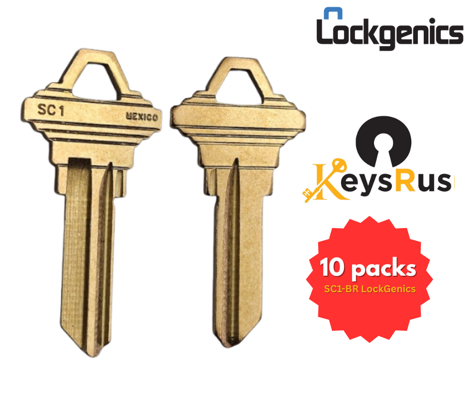 SC1-BR Key Blanks – 10-Pack | LOCKGENICS Solid Brass 5-Pin Blanks for Schlage SC1 Keyway Locks