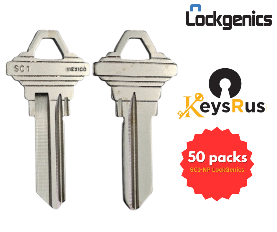 SC1-NP LockGenics Key Blanks – 50 Pack – Premium 5-Pin Brass Key Blanks for Residential & Commercial Locks (SC1 Keyway)