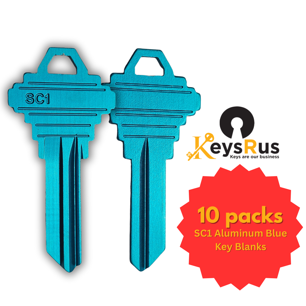 SC1 Aluminum Blue Key Blanks – 5-Pin – 10 Pack - Durable Replacement Keys for Residential & Commercial Use