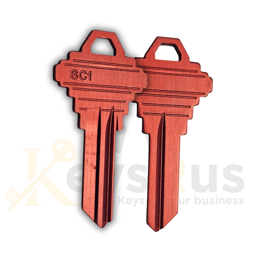 SC1 Aluminum Red Key Blanks, 5-Pin, 10 Pack - Durable Replacement Keys for Residential & Commercial Use