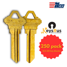 SC4-BR Key Blanks – 250-Pack Brass | 6-Pin C Keyway – Genuine ILCO Taylor A1145C Key Blanks for Schlage Locks