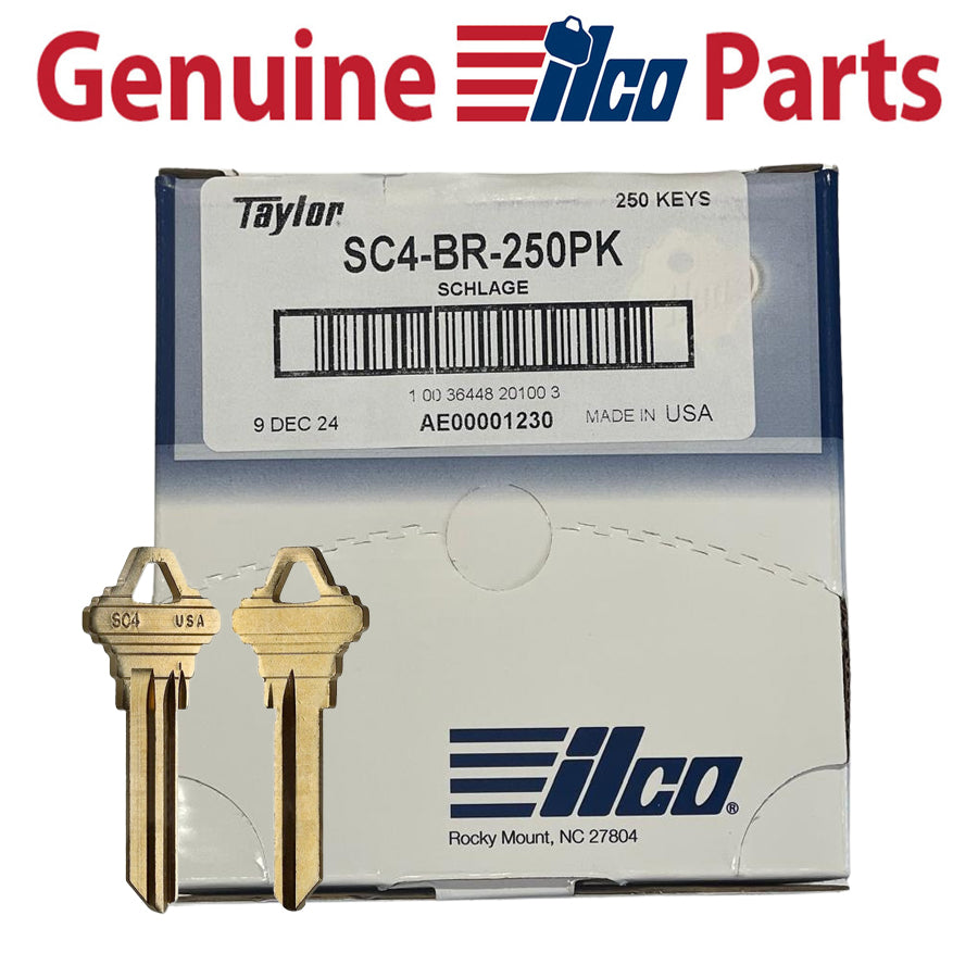 SC4-BR Key Blanks – 250-Pack Brass | 6-Pin C Keyway – Genuine ILCO Taylor A1145C Key Blanks for Schlage Locks