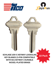 Schlage 100-C Keyway Key Blanks – 5-Pin – Nickel Silver – 10 Pack – Uncut for SC1-Compatible Schlage Locks (No Markings)