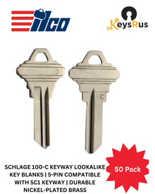Schlage 100-C Keyway Key Blanks – 5-Pin – Nickel Silver – 10 Pack – Uncut for SC1-Compatible Schlage Locks (No Markings)
