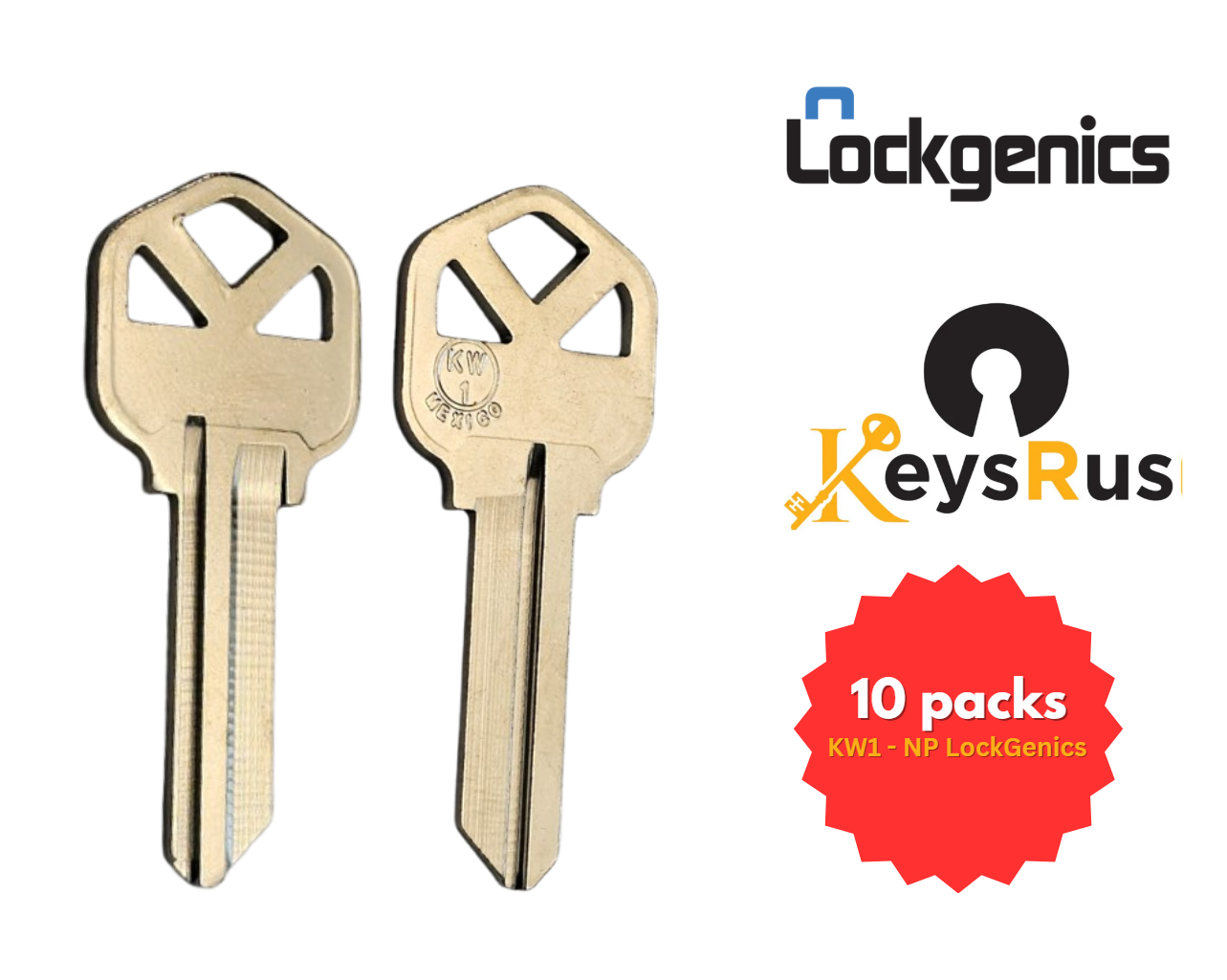 KW1-NP Lockgenics Key Blanks – 10 Pack | Premium Replacement Keys for Residential & Commercial Locks 5 Pin