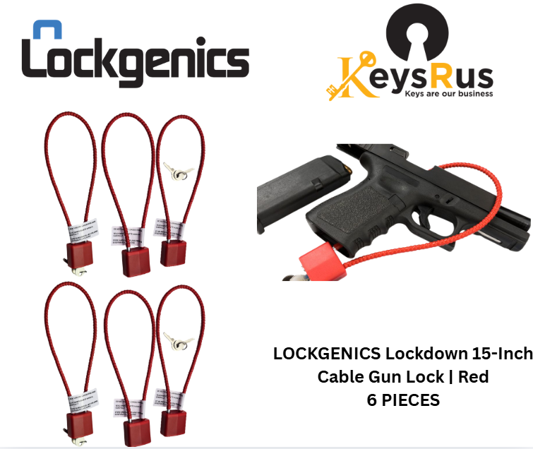 LOCKGENICS 15-Inch Cable Gun Lock – Keyed, Non-Marring, Heavy-Duty (Red)