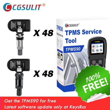 Super Bundle! CGSULIT – Buy 96pcs TS01 TPMS Sensors (48 Silver Metal + 48 Rubber or Black Metal) & Get FREE TPMS90 Tool with OBD Function