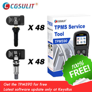 Super Bundle! CGSULIT, Buy 96pcs TS01 TPMS Sensors (48 Silver Metal + 48 Rubber or Black Metal) & Get FREE TPMS90 Tool with OBD Function