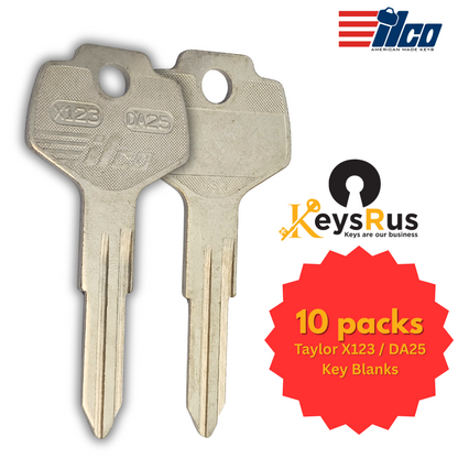 Taylor X123 / DA25 Key Blanks – 10 Pack | All-Metal Automotive Key Blanks for Nissan, Subaru, Daewoo, Gas Caps & More