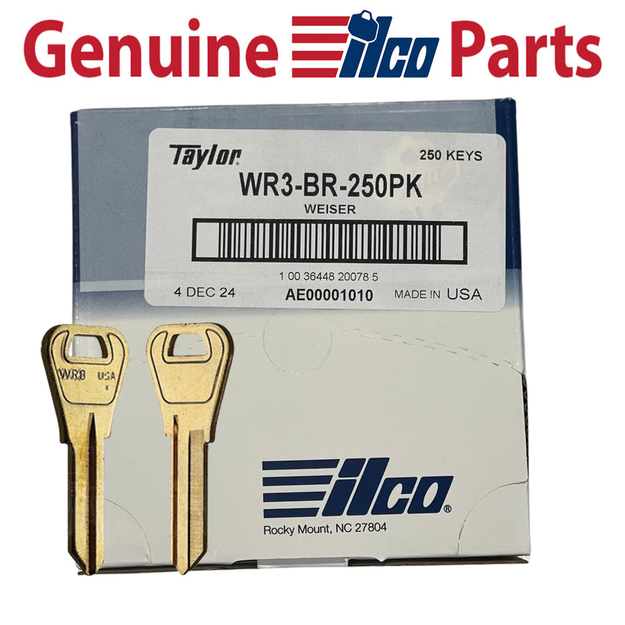 WR3-BR Key Blanks, 250 Pack 1054WB ILCO Brass finish